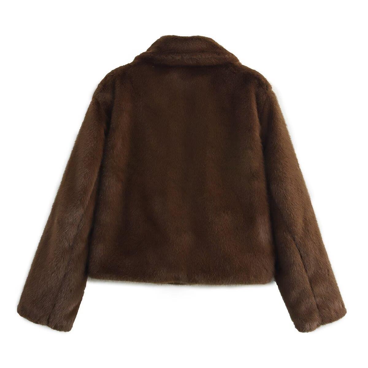 Autumn Brown Artificial Fur Effect Lapel Shorts