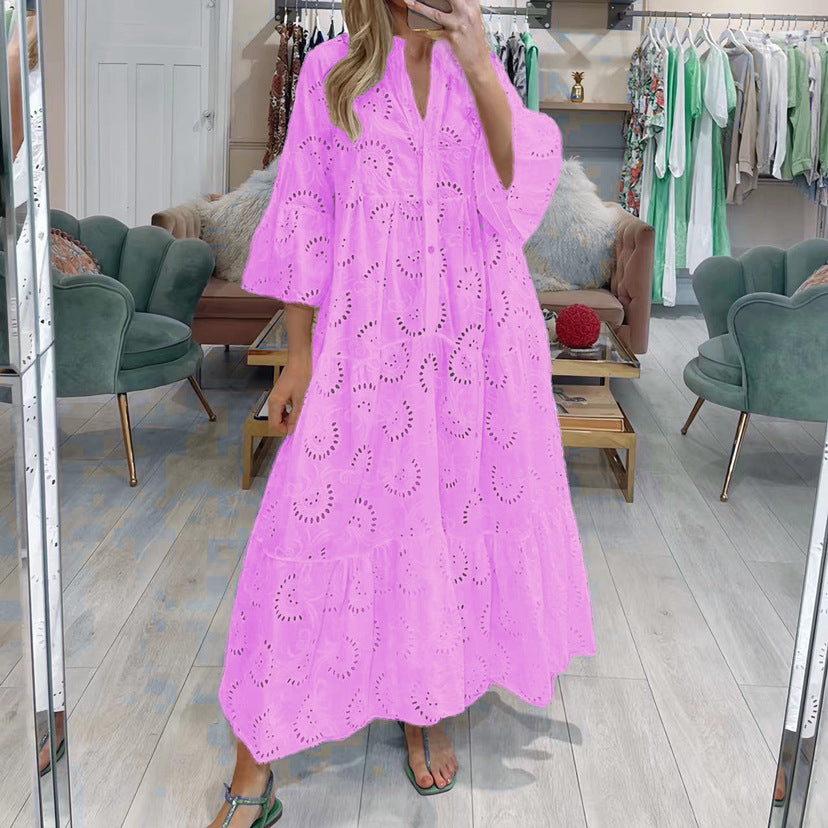 Women's Bell Sleeve Lace Solid Color Sexy Dresses