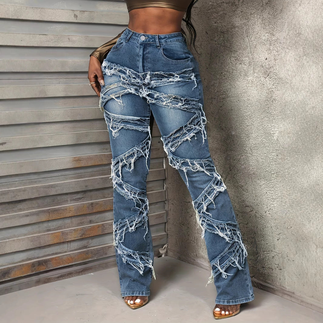Women's Stretch Washed Stitching Design Trendy Tight Jeans