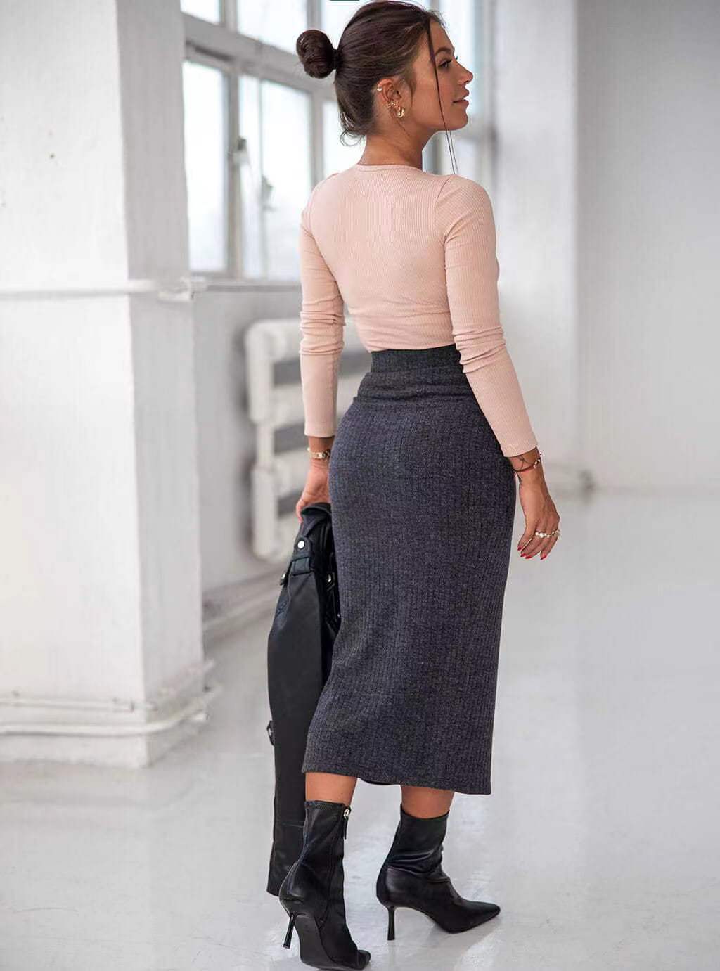Women's Solid Color Long Sleeve Slim Knit Sexy Women's T-shirt