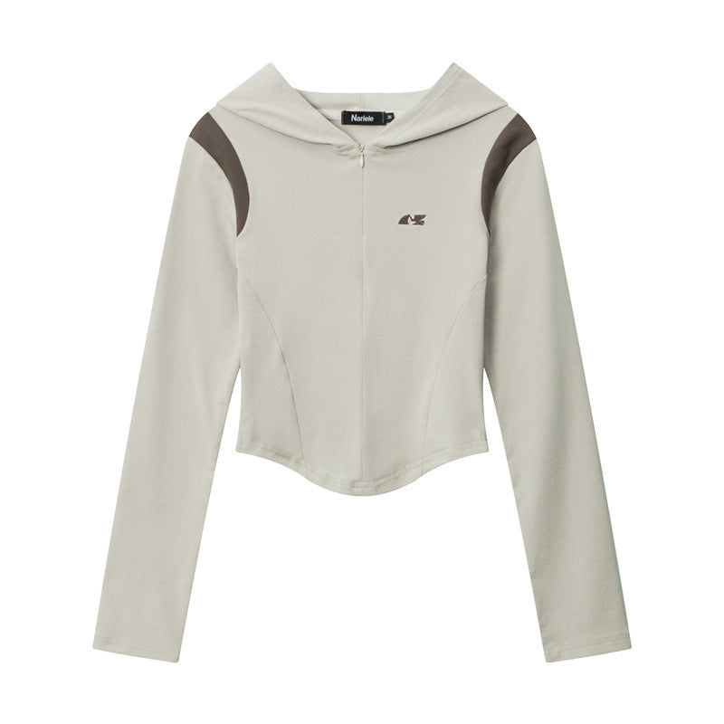 Women's Spring Hooded Color Matching Design Casual Blouses