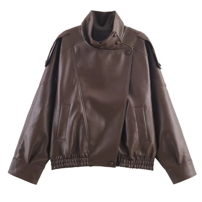 Women's Fashion Stand Collar Imitation Leather Jackets