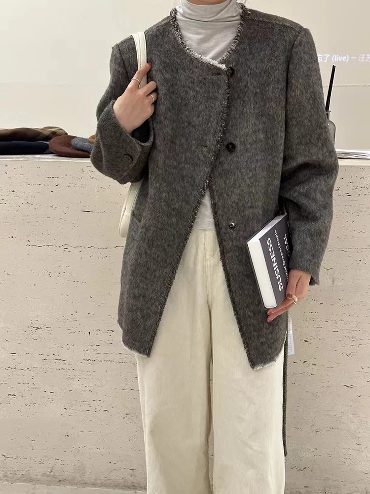 Penny Wool Angora Mulberry Silk Tassel Coats