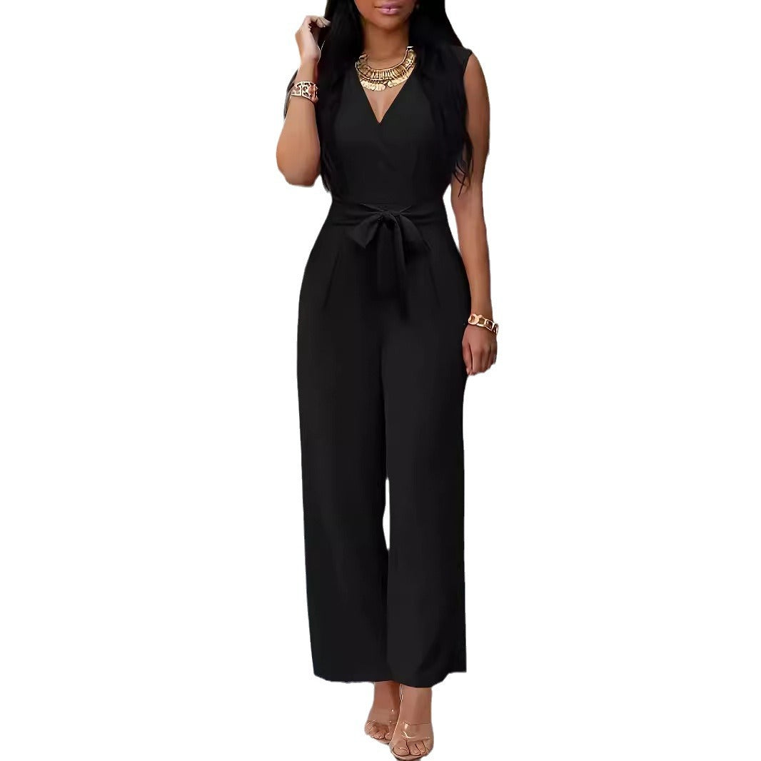 Unique Creative Slouchy Women's Sleeveless Belt Jumpsuits