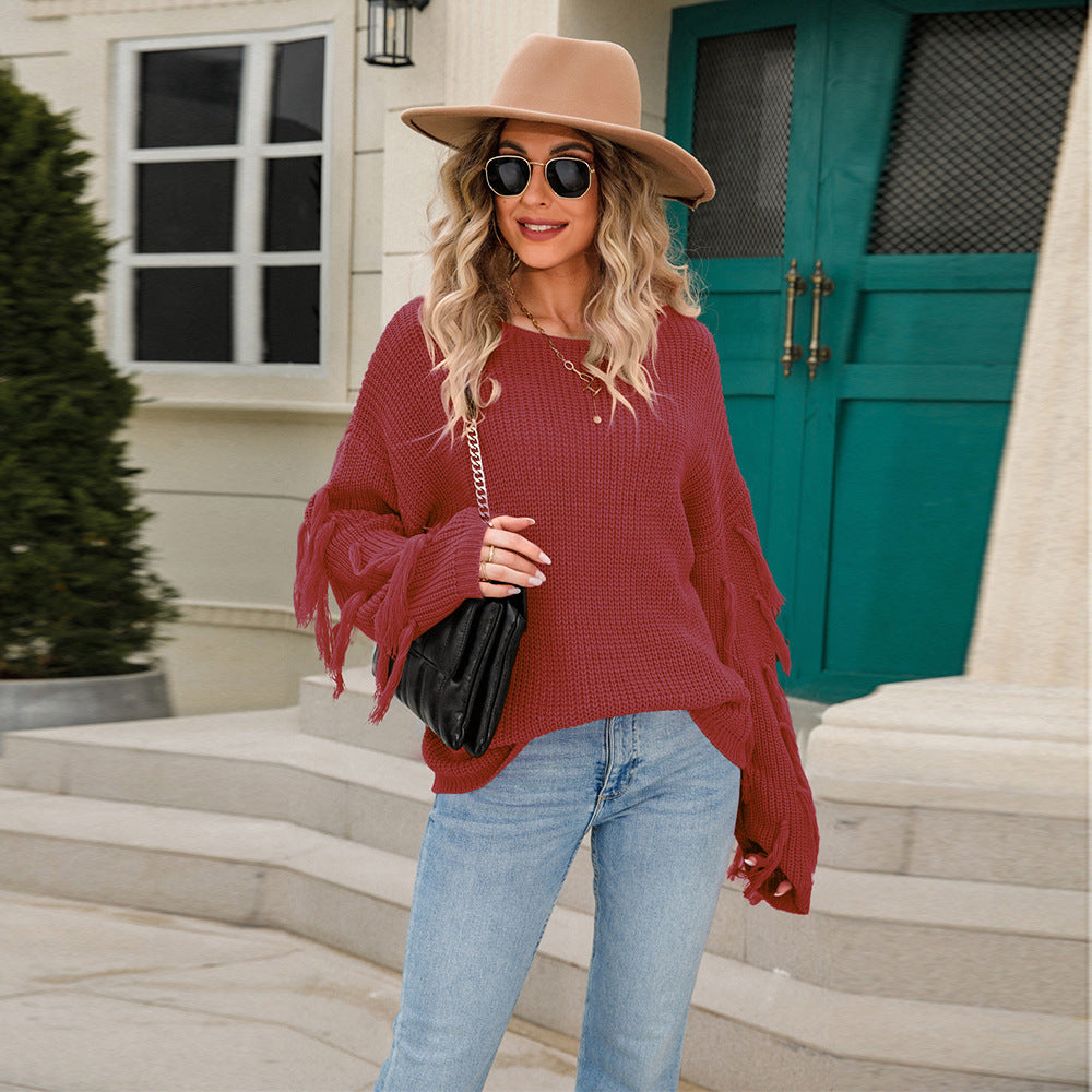Women's Pretty Spring Pullover Tassel Loose Sweaters