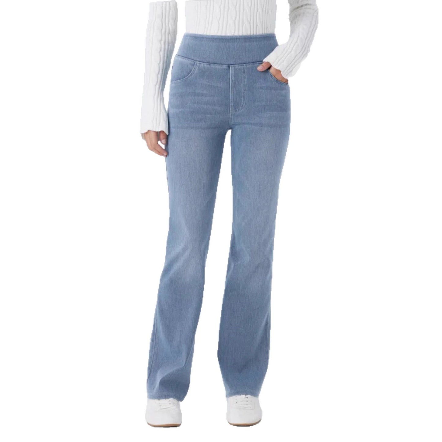 Women's Washed High Waist Straight Stretch Slim Fit Draped Jeans