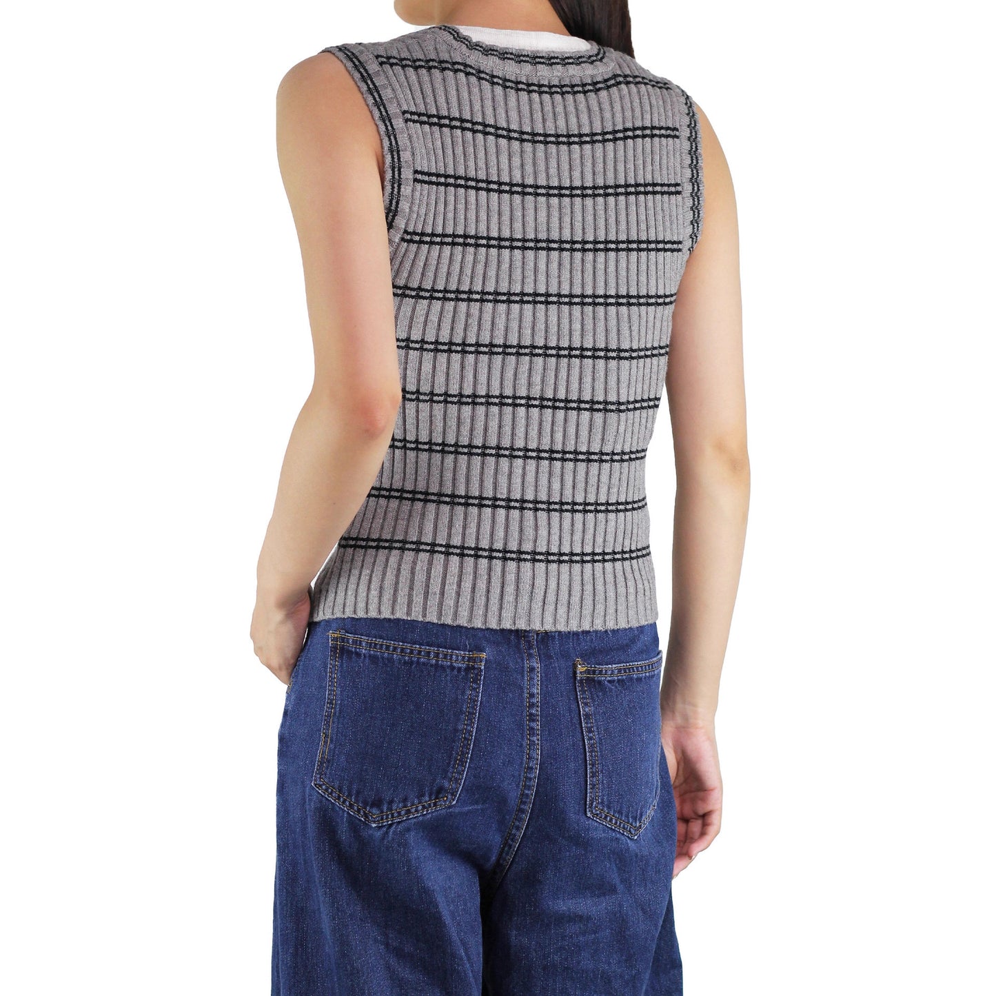 Women's Cool Waistcoat Collar Striped Knitted Vests