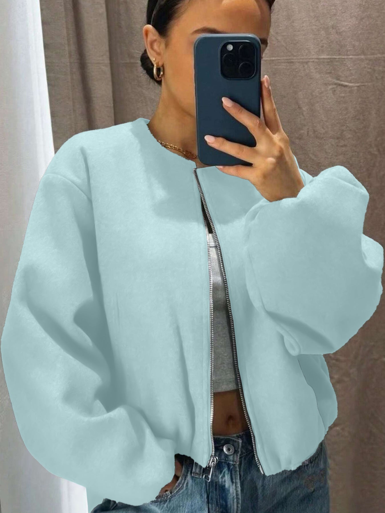 Women's Fashionable Pilot Round Neck Zipper Jackets