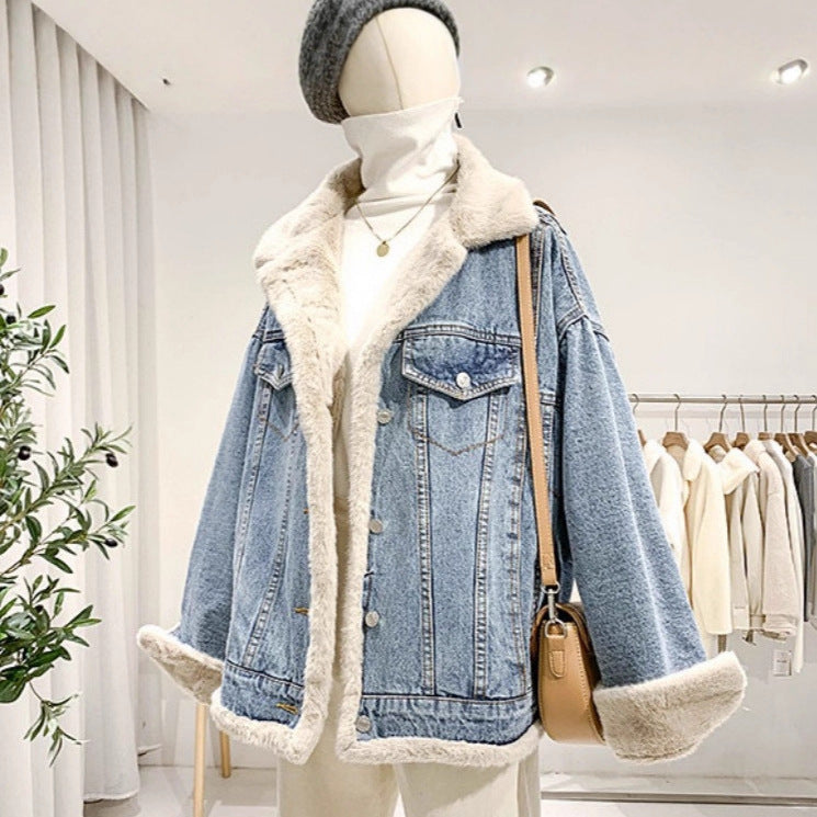 Women's Blue Denim Winter Fashionable Cotton Design Jackets