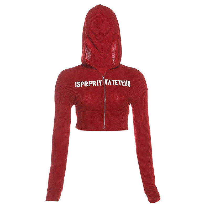 Women's Retro Letter Printed Hooded Knit Casual Figure Coats