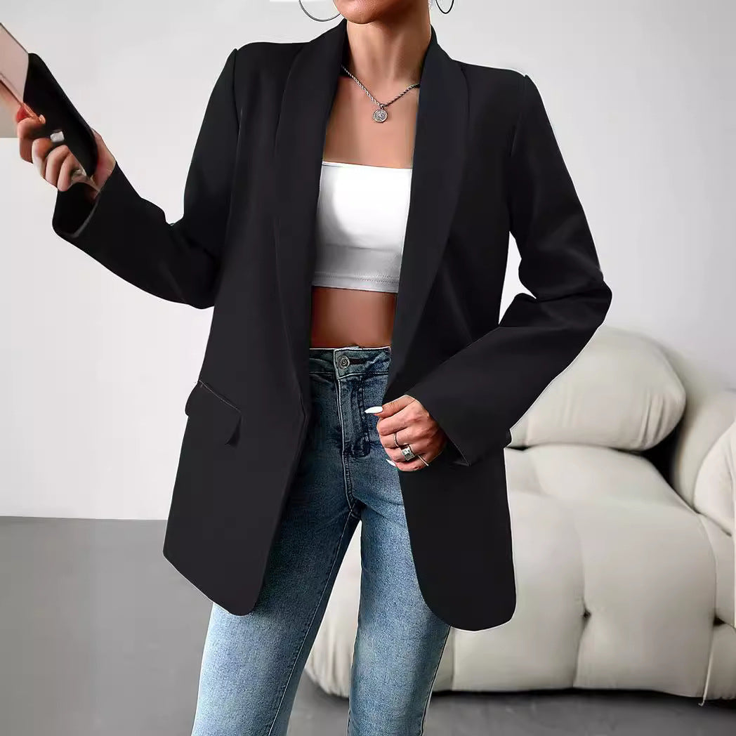 Women's Long Sleeve Solid Color Polo Collar Temperament Small Suit