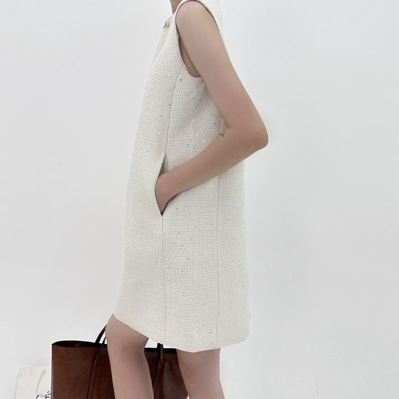 Women's Style Temperament High-grade Classic Light Luxury Sleeveless Apricot Dresses