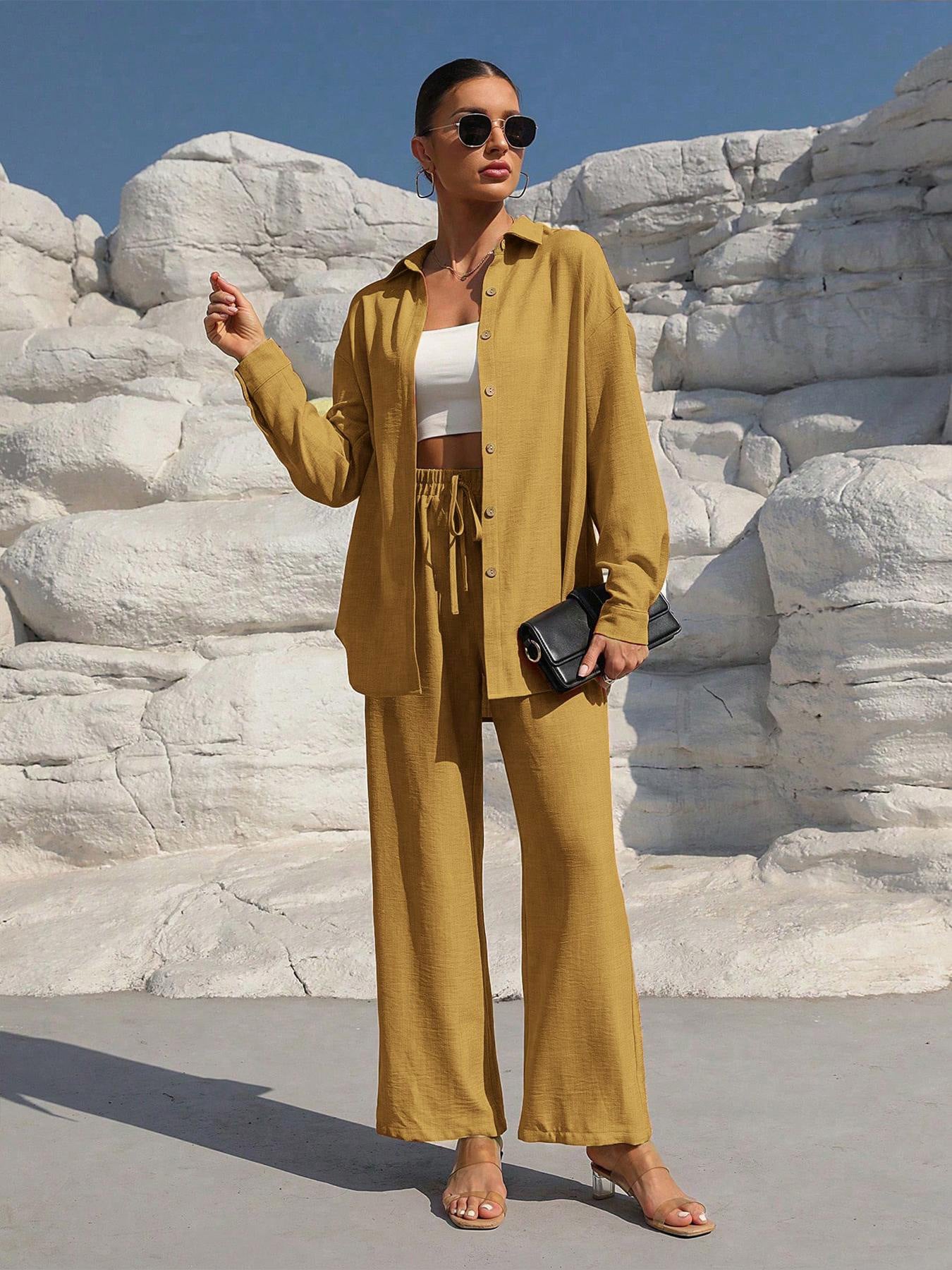 Women's Autumn Graceful Long Sleeve Two-piece Set Solid Fashion Casual Suit