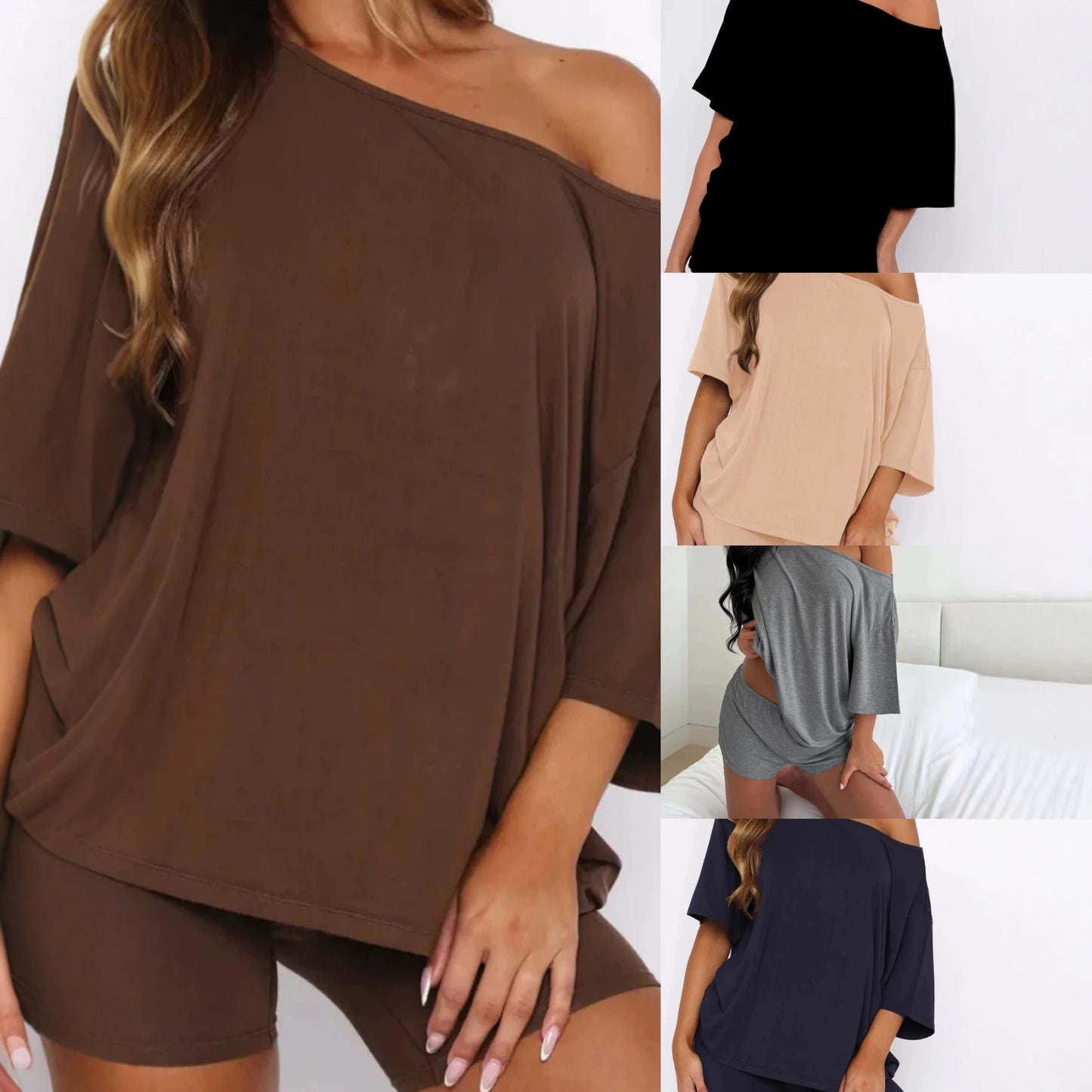 Summer Loose Solid Color Short-sleeved Two-piece Fashion Casual Suit