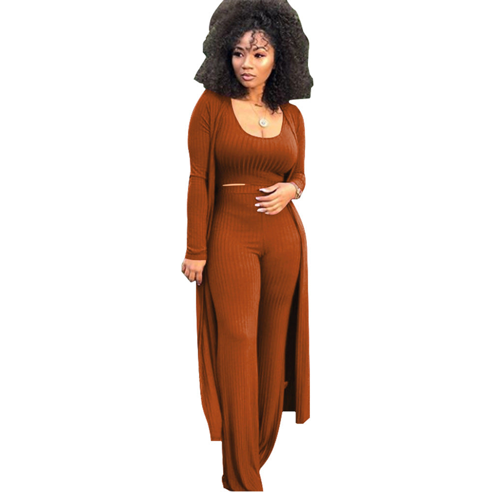 Women's Elastic Sunken Stripe Three-piece Tight Sexy Suits