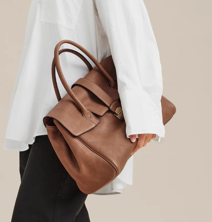 Women's Genuine Leather Retro Large Capacity Commuter First Layer Handbags