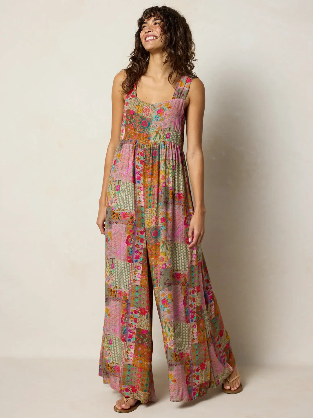 Women's Bohemian Patchwork Retro Sling Wide Leg Stretch Women's Jumpsuit/clothing
