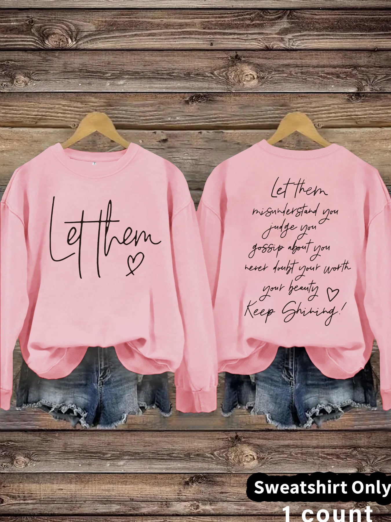 Women's Round Neck Letter Print Casual Loose Sweaters