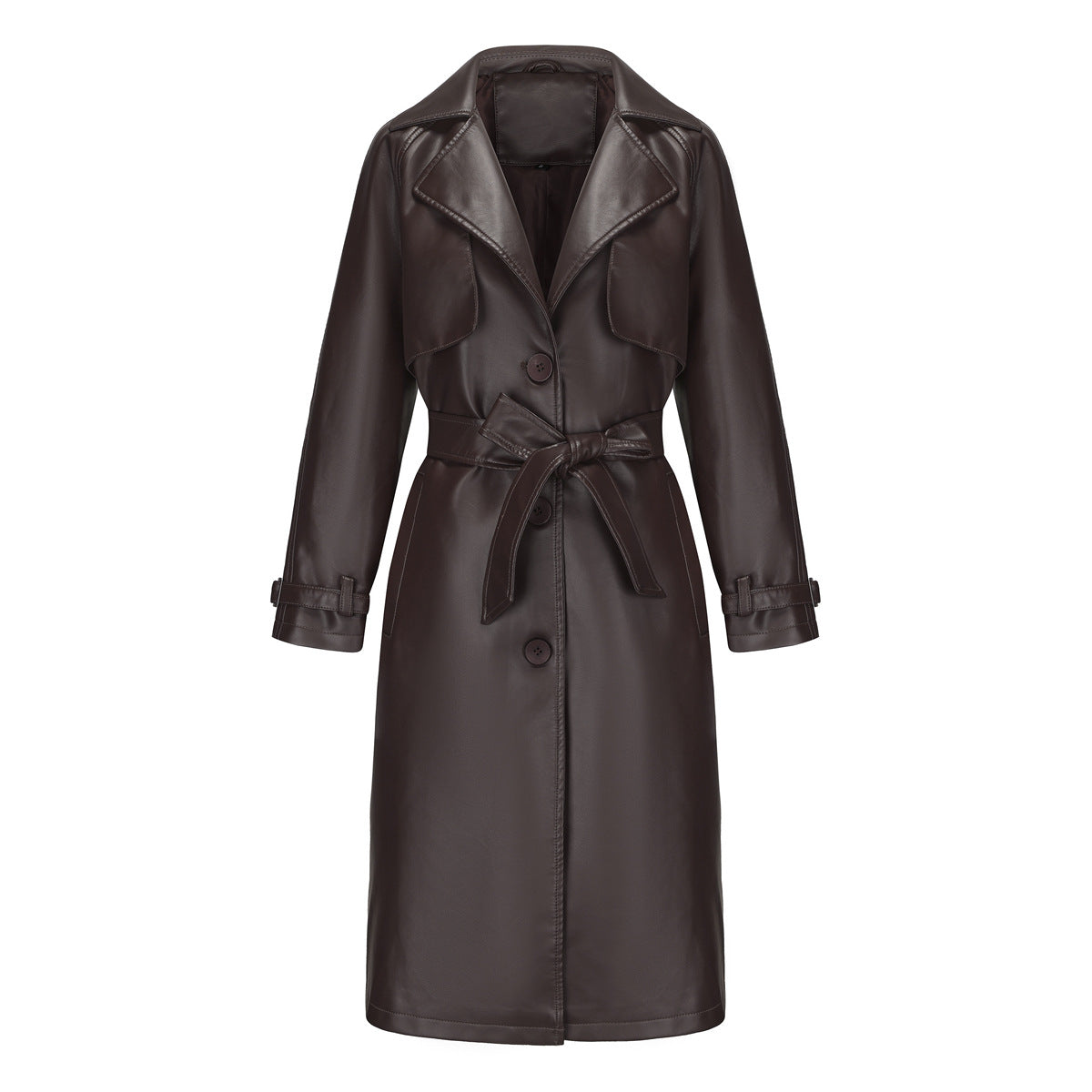 Women's Trench Long Loose Leather Classic Turn-down Jackets
