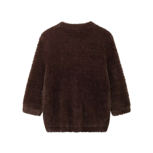 Women's Fashion Artificial Fur Effect Round Neck Knitwear