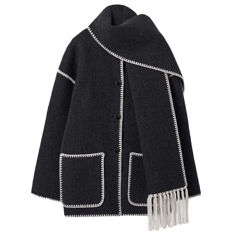 Women's Fashion Woolen Thick Loose With Scarf Clothing