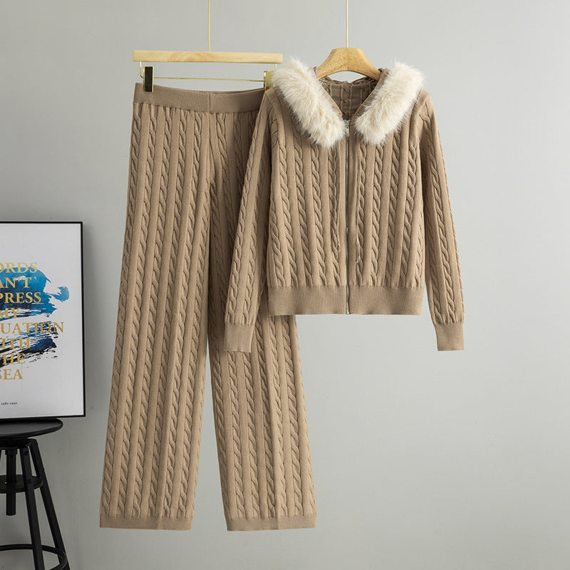 Women's Hooded Knit Wide Leg Two-piece Cardigans