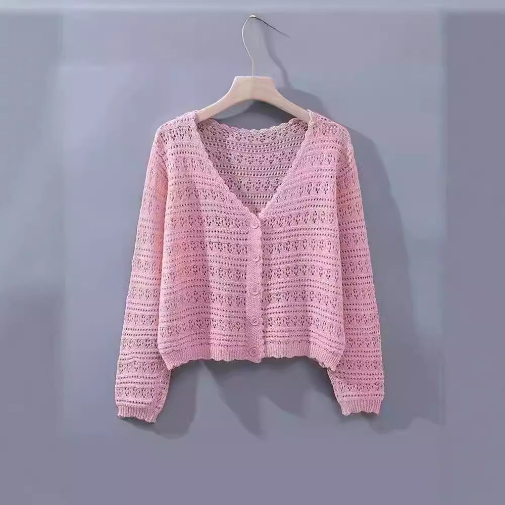 Women's Hollow Sun Protection Shawl Outer Match Long Sleeve Office Ice Women's T-shirt