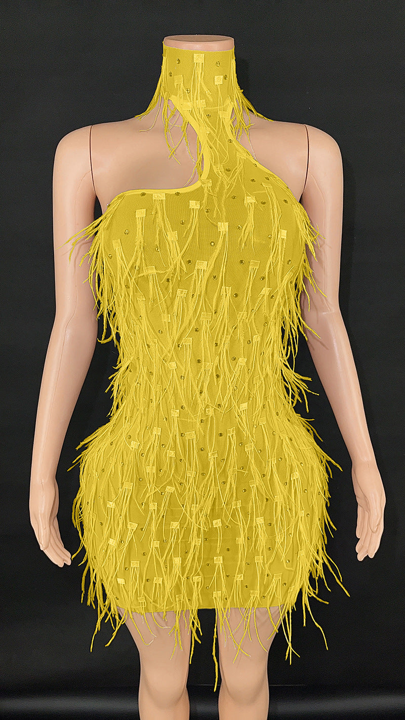 Fashion Fluffy Mesh Stitching Rhinestone Halter Fairy Dress Dresses