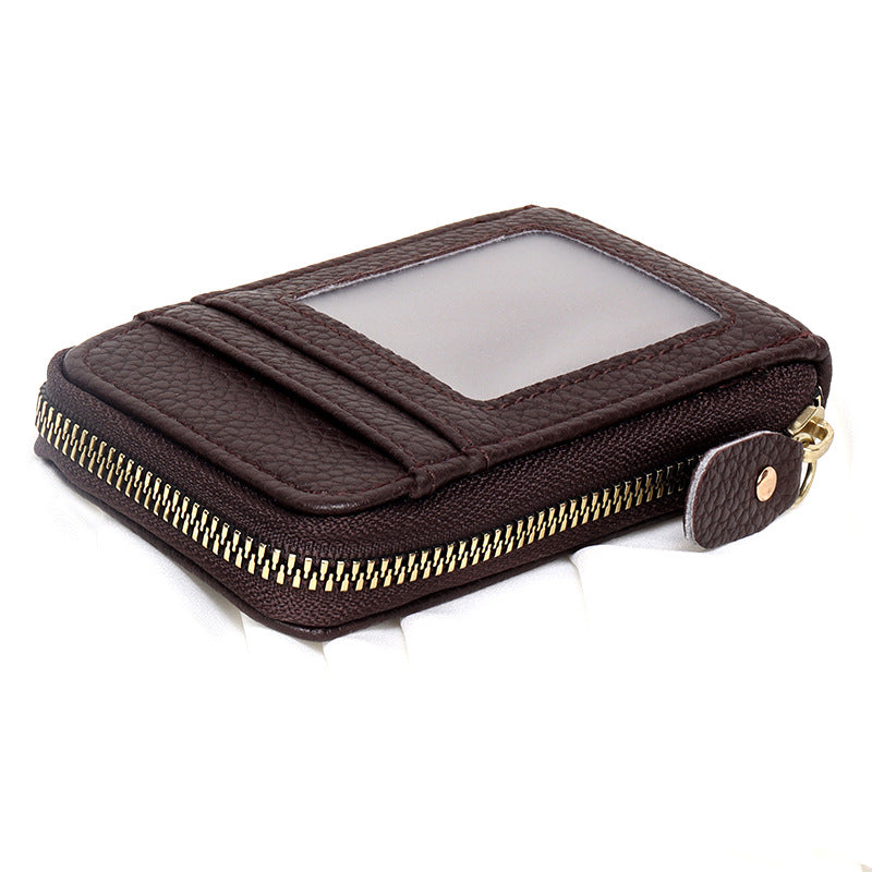 Expanding Large Capacity Metal Zipper Litchi Card Holder