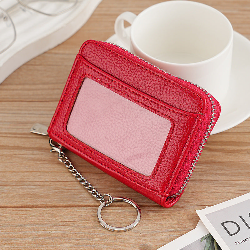 Women's Trendy Durable Zipper Credit Expanding Card Holder