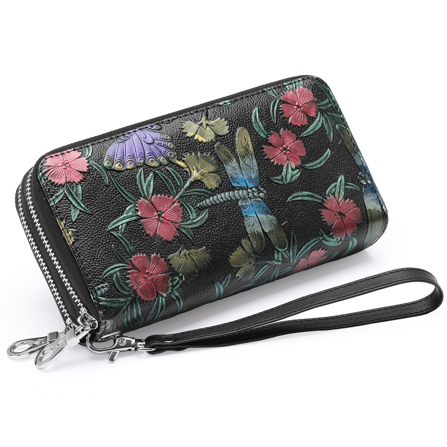Women's Double Zipper Long Genuine Leather Multiple Ladies Wallets