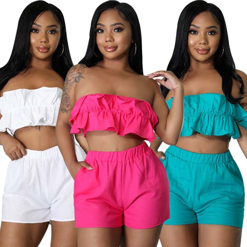 Women's Solid Color Sexy Tube Summer Wear Fashion Casual Suit
