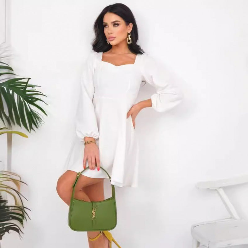 Women's Fashion Casual Solid Color Long-sleeved Bubble Dress