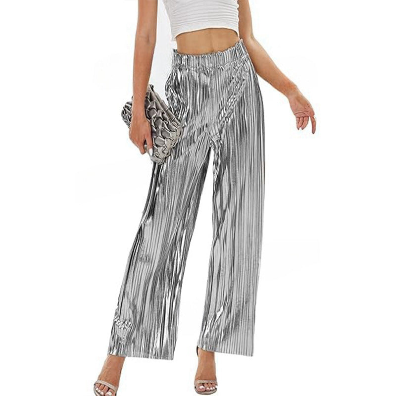 Women's Pleated Trousers Fashion High Waist Casual Club Pants