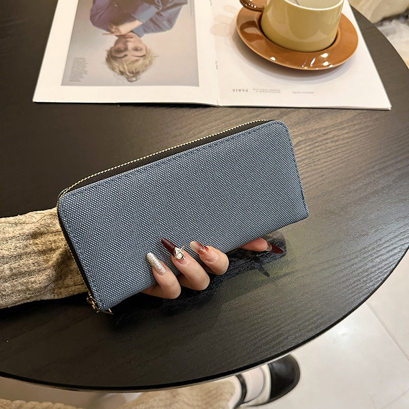 Women's Canvas Long Simple Zipper Large Capacity Ladies Wallets