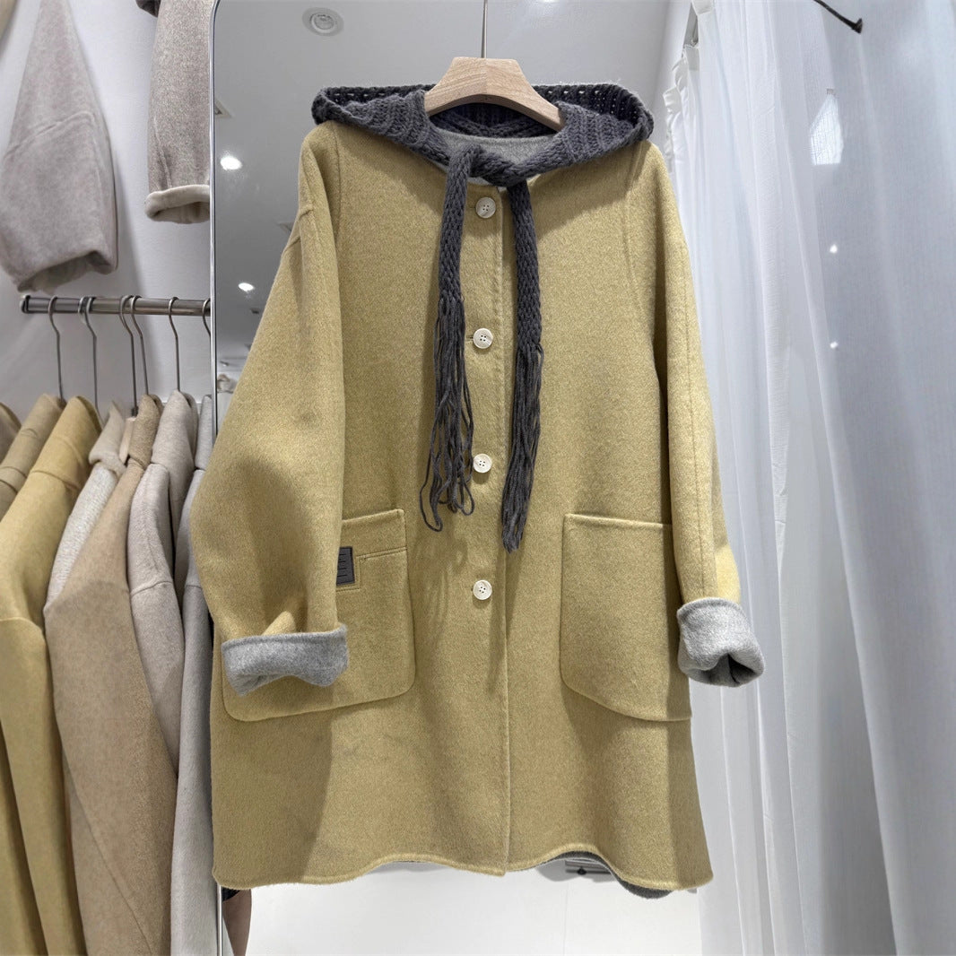 Women's Korean Simple Temperament Wild Two-tone Hooded Bathrobe Coats