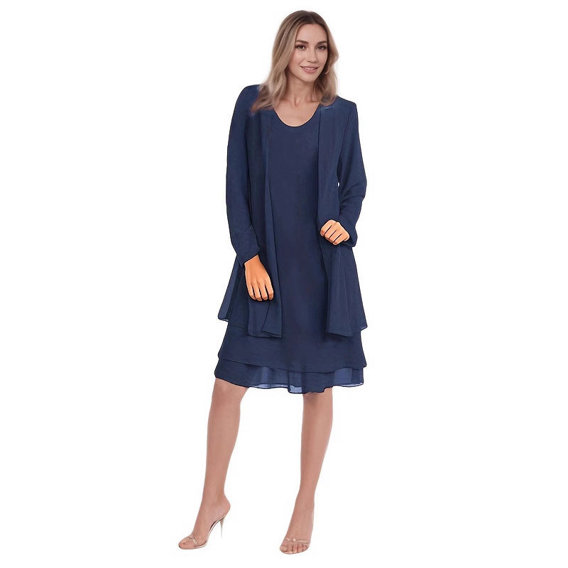 Women's Spring Chiffon Stitching Long Sleeve Mid-length Dresses