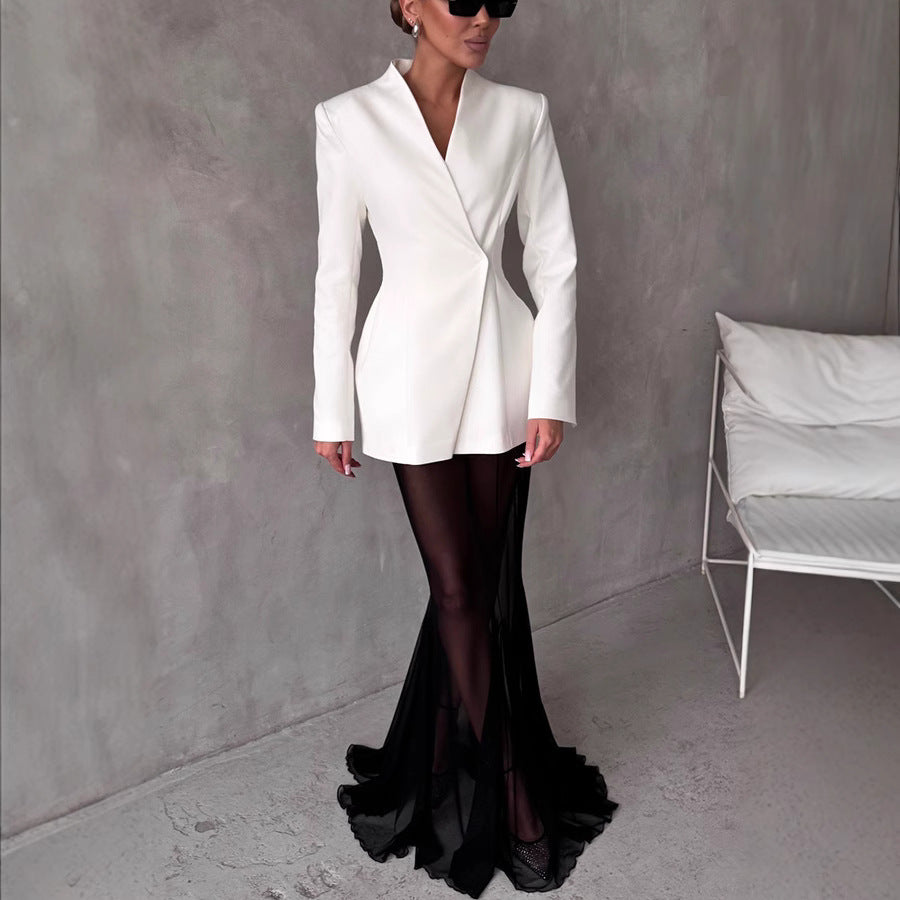 Long Sleeve Satin Loose Stretch Yarn Mesh Suits