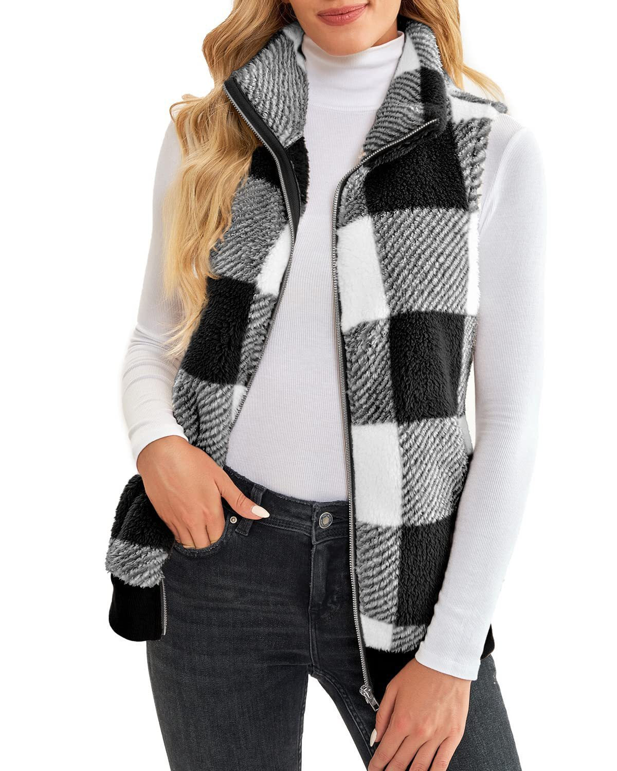 Women's Waistcoat Plaid Comfortable Veet Stand Collar Vests