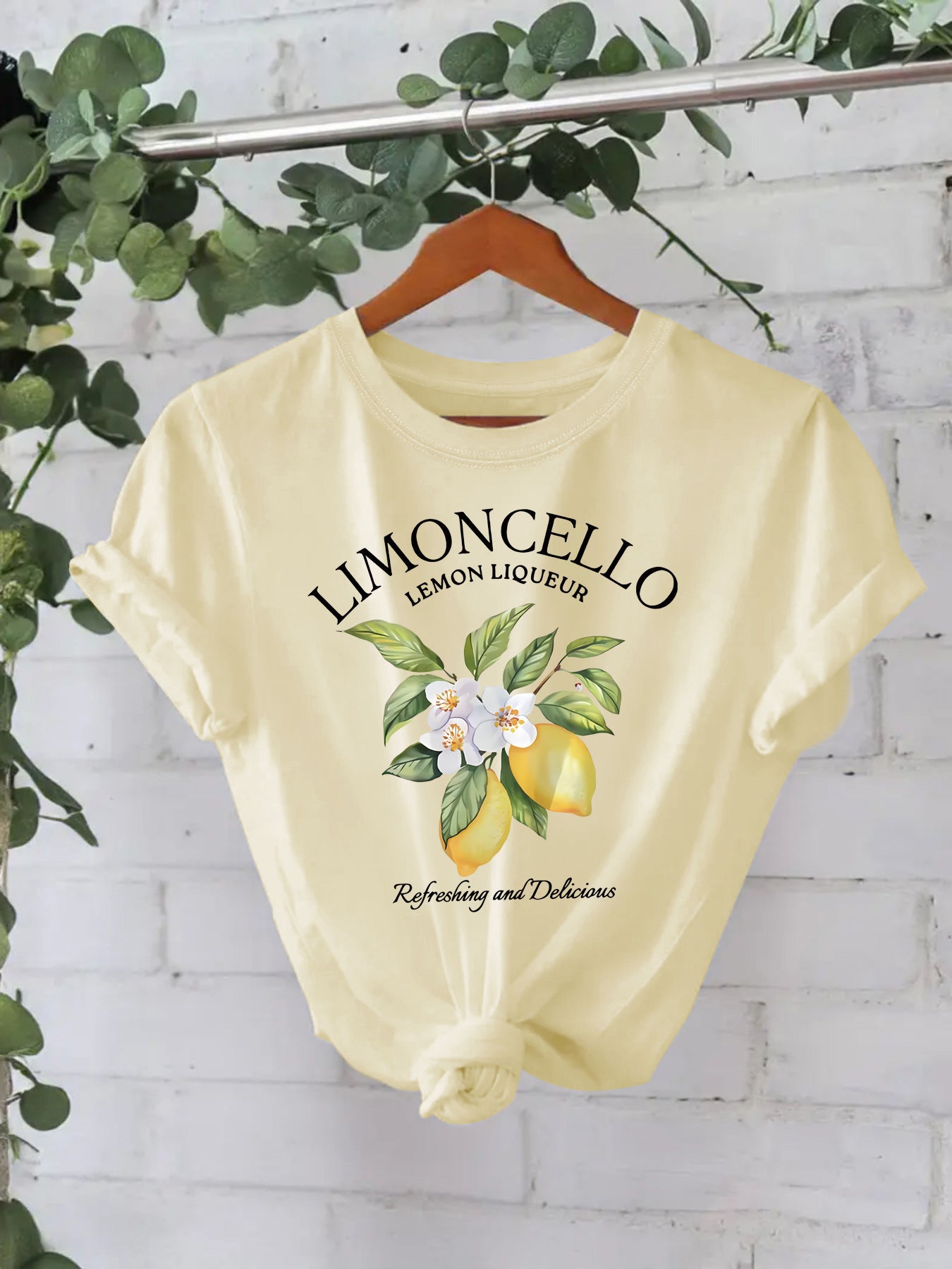 Women's Cotton Summer Sleeve Round Neck American Lemon Pattern Printed Shorts