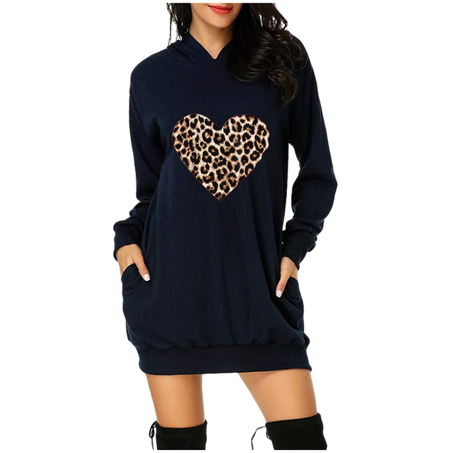 Women's Valentine's Day Printed Mid-length Hooded Long Sleeve Female Clothing