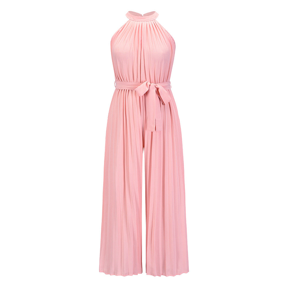 Women's Pleated One-piece Trousers Summer Lace Up Jumpsuits