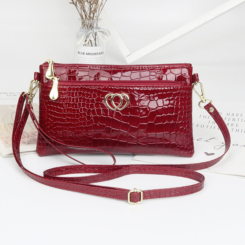 Women's Fashion Shiny Surface Patent Leather Crocodile Crossbody Bags
