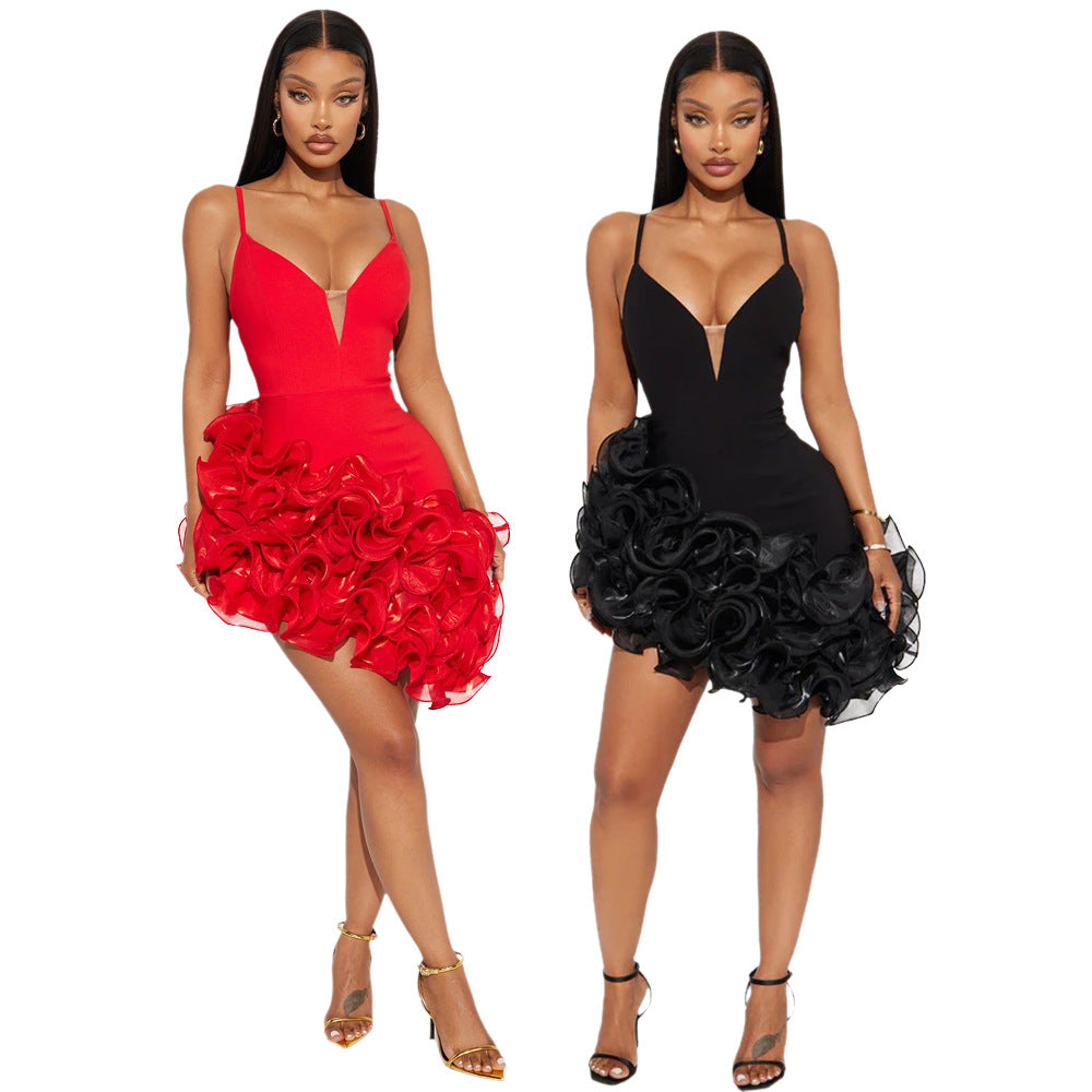 Sexy Sling Solid Color Flounce Irregular Skirts
