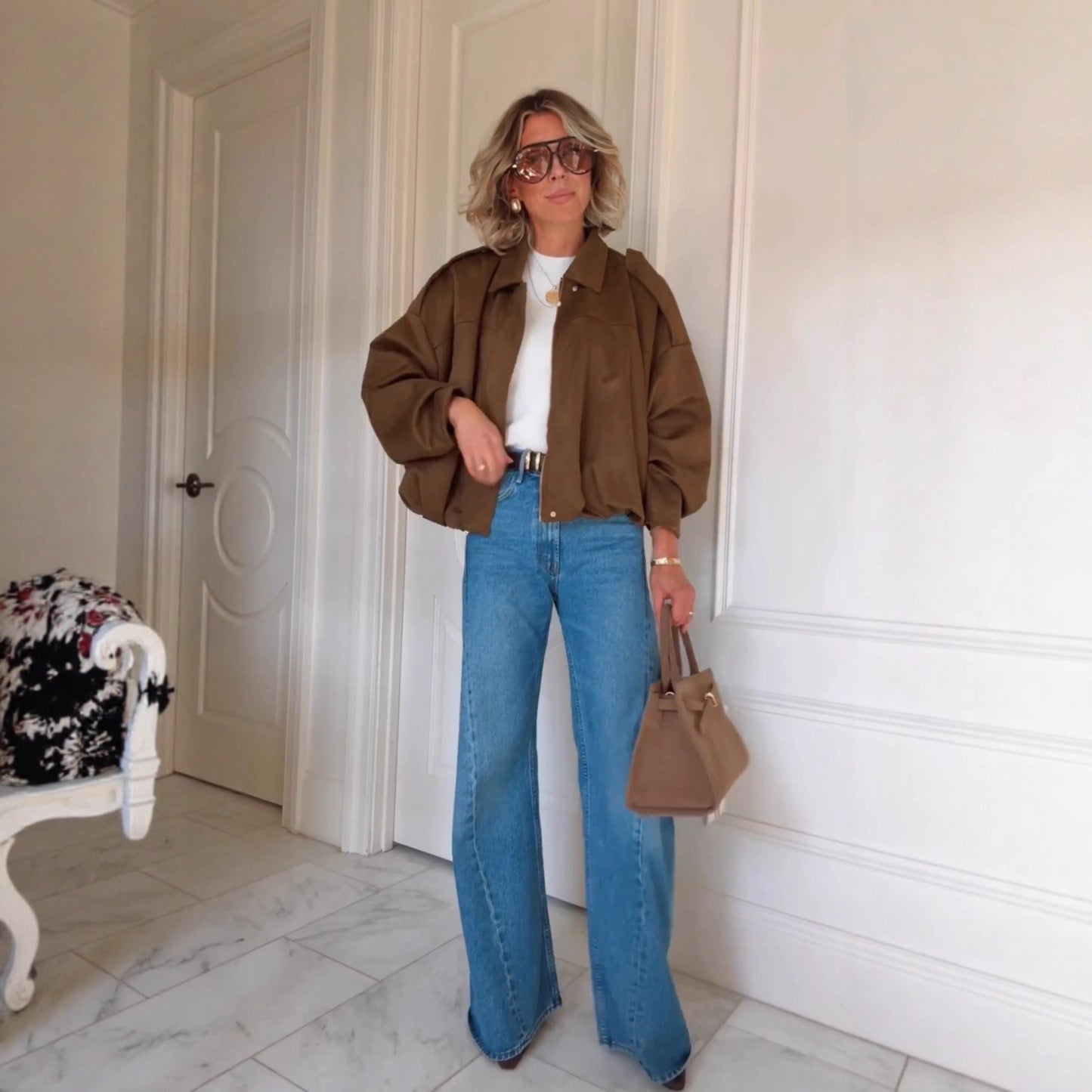 Women's Autumn Loose Batwing Sleeve Suede Clothing