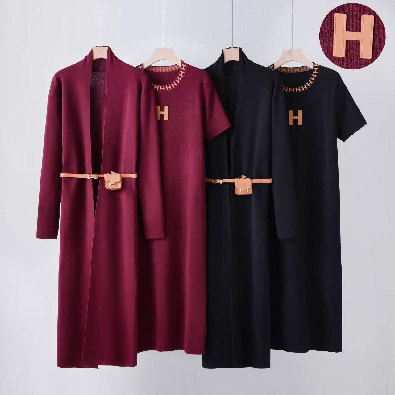 Autumn Large Loose Knitting Letter Fashion Belt Suits