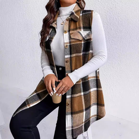 Women's Casual Versatile Lattice Sleeveless Loose-fitting Waistcoat Jackets
