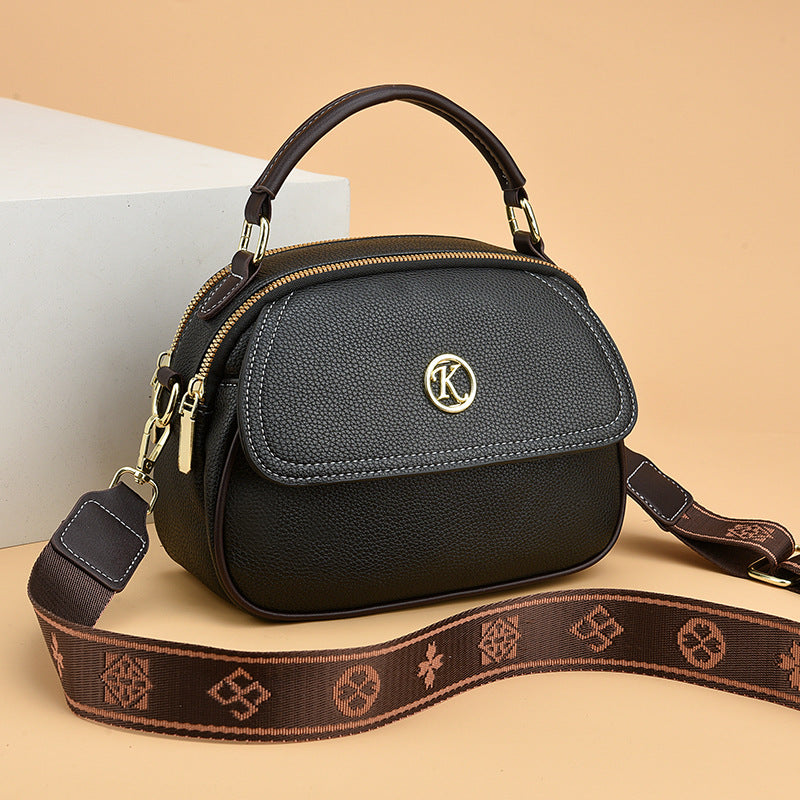 Women's Mother's Soft Leather Korean Fashion Round Handbags
