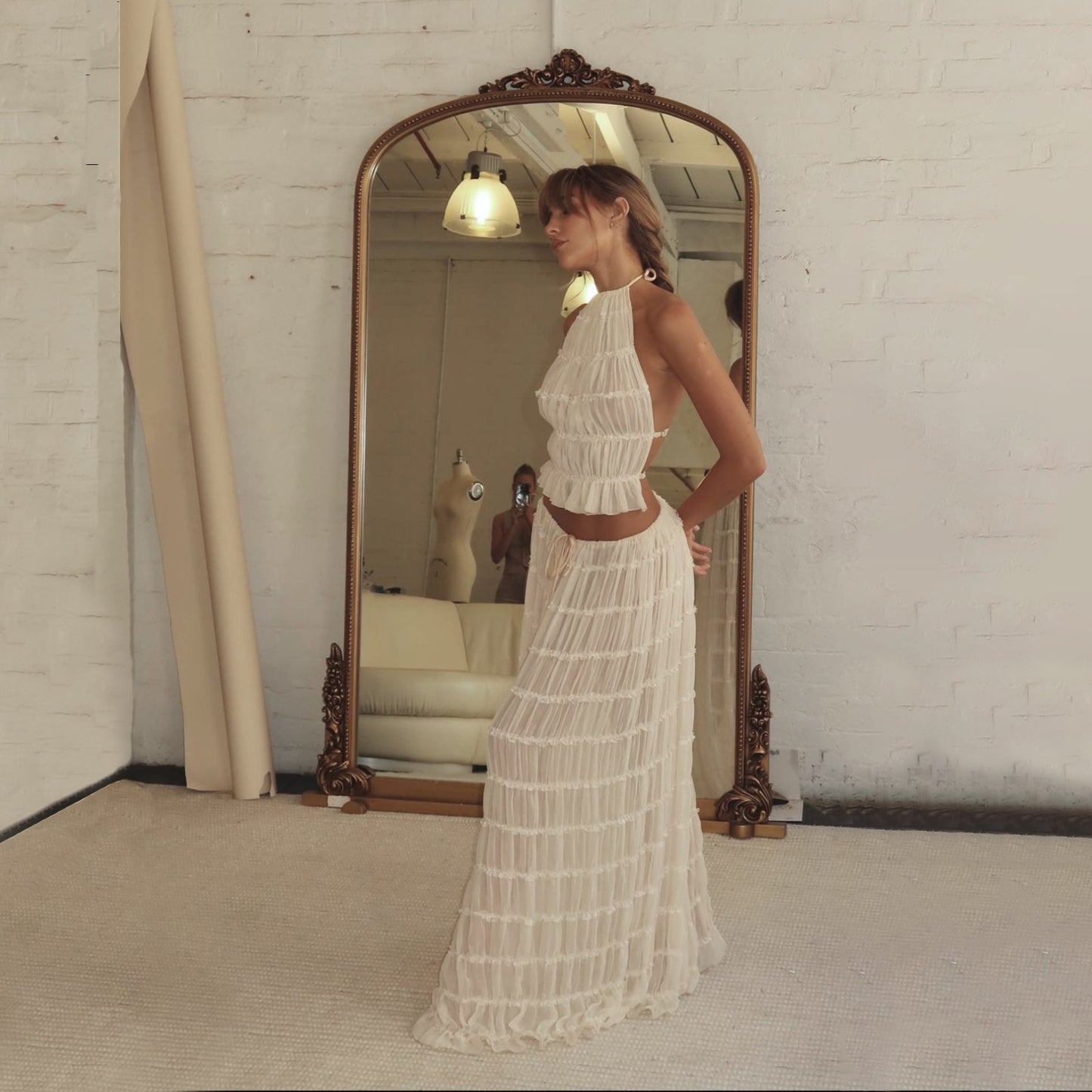 Wooden Ear Chiffon Pleated Dress Two-piece Suits