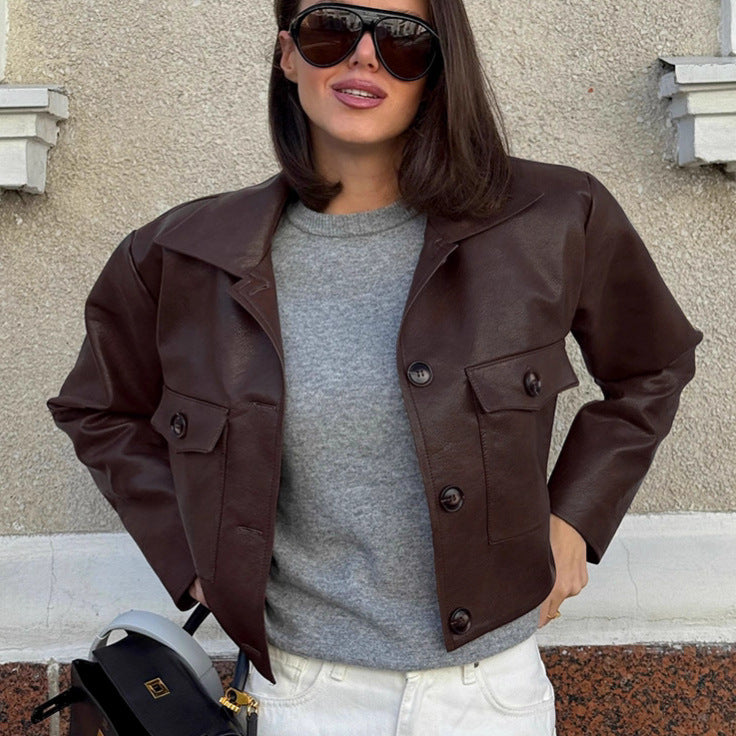 Women's Retro Leather Autumn Loose Slimming Locomotive Shorts